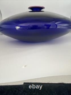 Eric Brakken 1988 Signed Macchia Art Glass Vase Cobalt Blue Studio Glass 13
