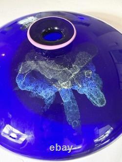 Eric Brakken 1988 Signed Macchia Art Glass Vase Cobalt Blue Studio Glass 13