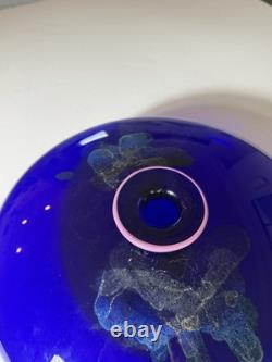 Eric Brakken 1988 Signed Macchia Art Glass Vase Cobalt Blue Studio Glass 13