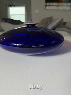 Eric Brakken 1988 Signed Macchia Art Glass Vase Cobalt Blue Studio Glass 13
