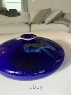 Eric Brakken 1988 Signed Macchia Art Glass Vase Cobalt Blue Studio Glass 13