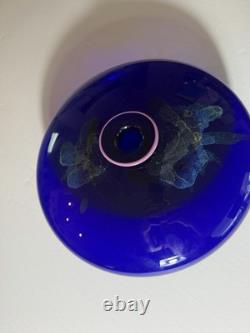 Eric Brakken 1988 Signed Macchia Art Glass Vase Cobalt Blue Studio Glass 13