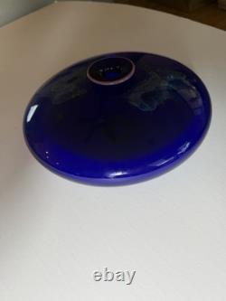 Eric Brakken 1988 Signed Macchia Art Glass Vase Cobalt Blue Studio Glass 13