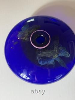 Eric Brakken 1988 Signed Macchia Art Glass Vase Cobalt Blue Studio Glass 13