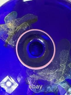 Eric Brakken 1988 Signed Macchia Art Glass Vase Cobalt Blue Studio Glass 13