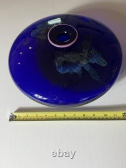 Eric Brakken 1988 Signed Macchia Art Glass Vase Cobalt Blue Studio Glass 13
