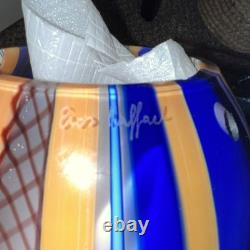 Eros Raffael Signed Art Glass Vase Hand Blown Abstract Blue Orange Decorative