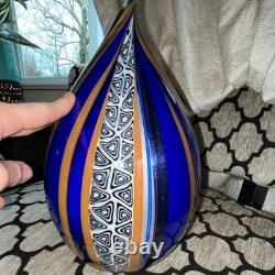 Eros Raffael Signed Art Glass Vase Hand Blown Abstract Blue Orange Decorative