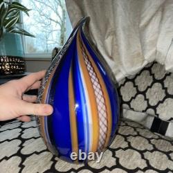 Eros Raffael Signed Art Glass Vase Hand Blown Abstract Blue Orange Decorative