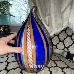 Eros Raffael Signed Art Glass Vase Hand Blown Abstract Blue Orange Decorative