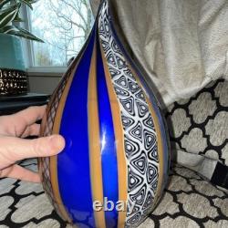Eros Raffael Signed Art Glass Vase Hand Blown Abstract Blue Orange Decorative
