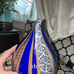 Eros Raffael Signed Art Glass Vase Hand Blown Abstract Blue Orange Decorative