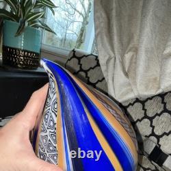 Eros Raffael Signed Art Glass Vase Hand Blown Abstract Blue Orange Decorative