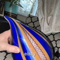 Eros Raffael Signed Art Glass Vase Hand Blown Abstract Blue Orange Decorative