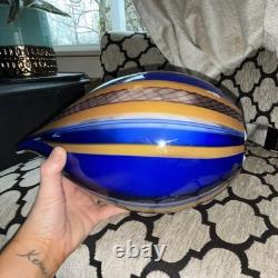 Eros Raffael Signed Art Glass Vase Hand Blown Abstract Blue Orange Decorative