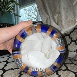 Eros Raffael Signed Art Glass Vase Hand Blown Abstract Blue Orange Decorative