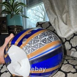 Eros Raffael Signed Art Glass Vase Hand Blown Abstract Blue Orange Decorative