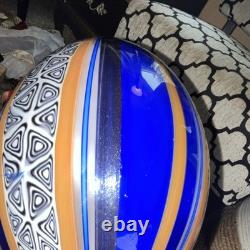 Eros Raffael Signed Art Glass Vase Hand Blown Abstract Blue Orange Decorative