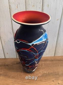 Essie Zareh Baijan Art Glass Vase 15.5 Large Blue Red Azerbaijan Label