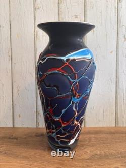 Essie Zareh Baijan Art Glass Vase 15.5 Large Blue Red Azerbaijan Label