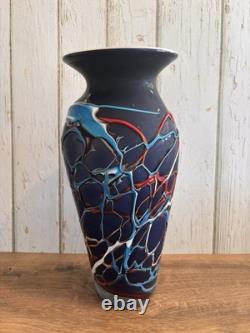 Essie Zareh Baijan Art Glass Vase 15.5 Large Blue Red Azerbaijan Label