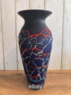 Essie Zareh Baijan Art Glass Vase 15.5 Large Blue Red Azerbaijan Label