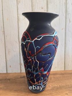 Essie Zareh Baijan Art Glass Vase 15.5 Large Blue Red Azerbaijan Label