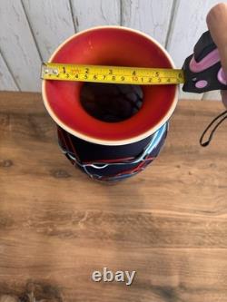 Essie Zareh Baijan Art Glass Vase 15.5 Large Blue Red Azerbaijan Label