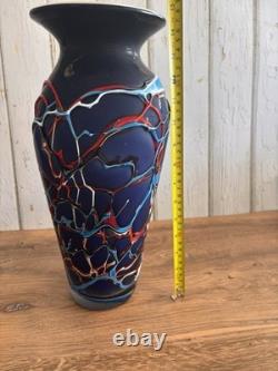 Essie Zareh Baijan Art Glass Vase 15.5 Large Blue Red Azerbaijan Label