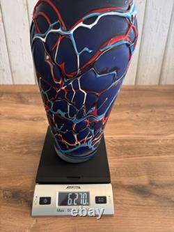 Essie Zareh Baijan Art Glass Vase 15.5 Large Blue Red Azerbaijan Label