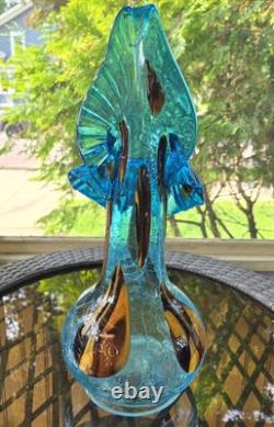 Essie Zareh Jack in the Pulpit Art Glass Vase Transparent Blue with Spots