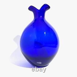 Eva Zeisel Mglass Marinha Grande Blue Medium Vase Art Glass 550 V Collection OOP