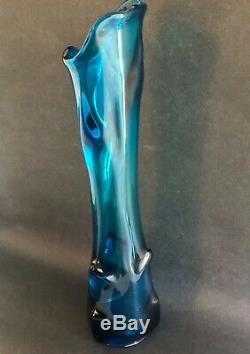 Exceedingly Rare Vtg MCM Viking Blue Bluenique, Tundra Swung Flared Vase 15 1/4