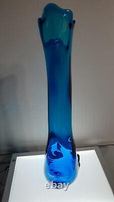 Exceedingly Rare Vtg MCM Viking Blue Bluenique Tundra Swung Flared Vase 20 plus