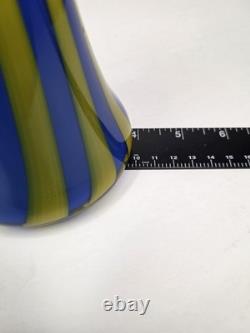 Exclusive Bruno Andrus Signed Art Blue/Yellow Striped Glass Vase Canadian 12.75