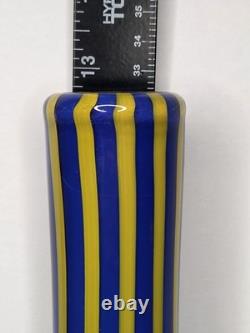 Exclusive Bruno Andrus Signed Art Blue/Yellow Striped Glass Vase Canadian 12.75