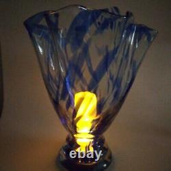 Exquisite Polish Blown Glass Vase Cobalt Flow Blue 13 Inch Tall Statement Piece