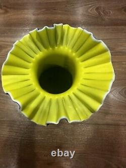 Exquisite Tall Blue Vase with Yellow Frilled Edge 13.5 Tall Rare