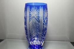 Exquisite Vintage Bohemian Czech Cobalt Blue Cut To Clear Crystal 11 Vase MINT