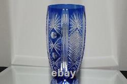 Exquisite Vintage Bohemian Czech Cobalt Blue Cut To Clear Crystal 11 Vase MINT