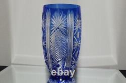 Exquisite Vintage Bohemian Czech Cobalt Blue Cut To Clear Crystal 11 Vase MINT