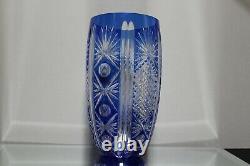 Exquisite Vintage Bohemian Czech Cobalt Blue Cut To Clear Crystal 11 Vase MINT