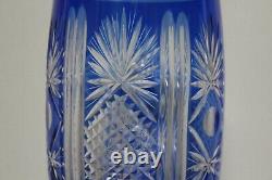 Exquisite Vintage Bohemian Czech Cobalt Blue Cut To Clear Crystal 11 Vase MINT