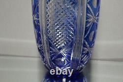 Exquisite Vintage Bohemian Czech Cobalt Blue Cut To Clear Crystal 11 Vase MINT