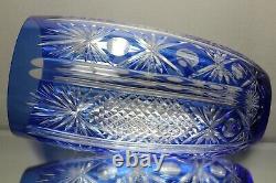 Exquisite Vintage Bohemian Czech Cobalt Blue Cut To Clear Crystal 11 Vase MINT