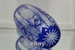 Exquisite Vintage Bohemian Czech Cobalt Blue Cut To Clear Crystal 11 Vase MINT