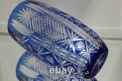 Exquisite Vintage Bohemian Czech Cobalt Blue Cut To Clear Crystal 11 Vase MINT