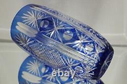 Exquisite Vintage Bohemian Czech Cobalt Blue Cut To Clear Crystal 11 Vase MINT