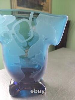 Extremely Rare Vintage Karlin Rushbrooke Double Sided Abstract Blue Vase Signed