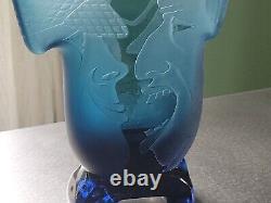 Extremely Rare Vintage Karlin Rushbrooke Double Sided Abstract Blue Vase Signed